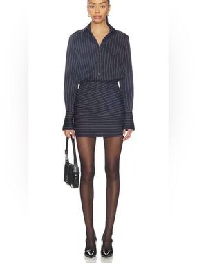All the Ways Navy Pinstripe Shirt Dress